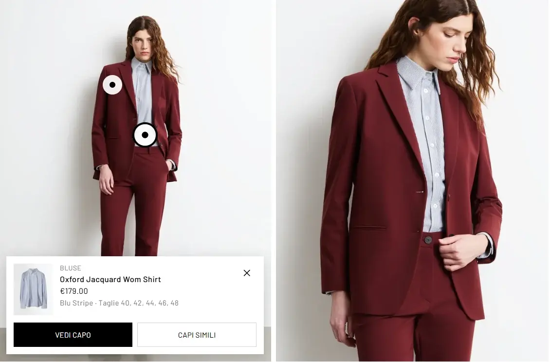 VisualFlow: punti acquistabili sulla foto e scheda del capo