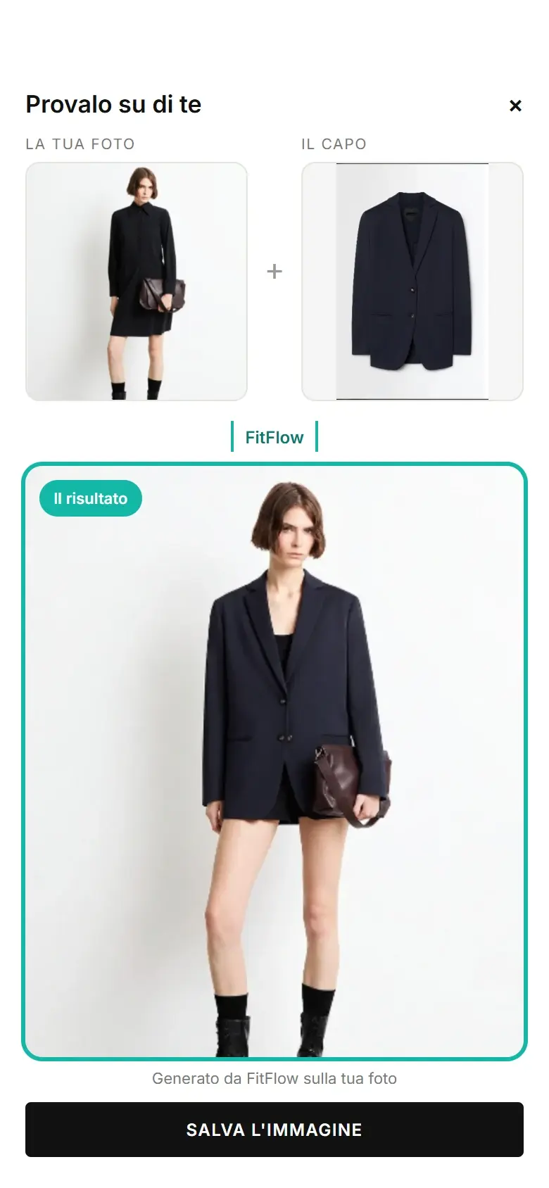 FitFlow: la foto della cliente, il blazer e il risultato della prova