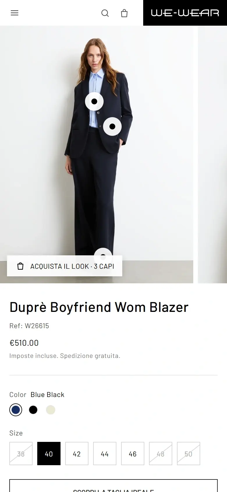 Pagina prodotto del blazer